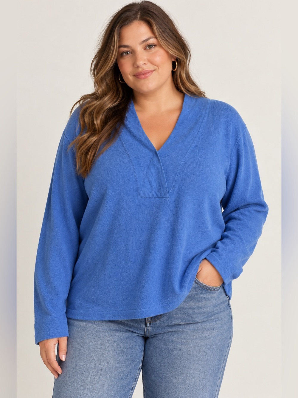 Lauren Ralph Lauren Blue Cashmere/Silk V-Neck Sweater | Size 2X